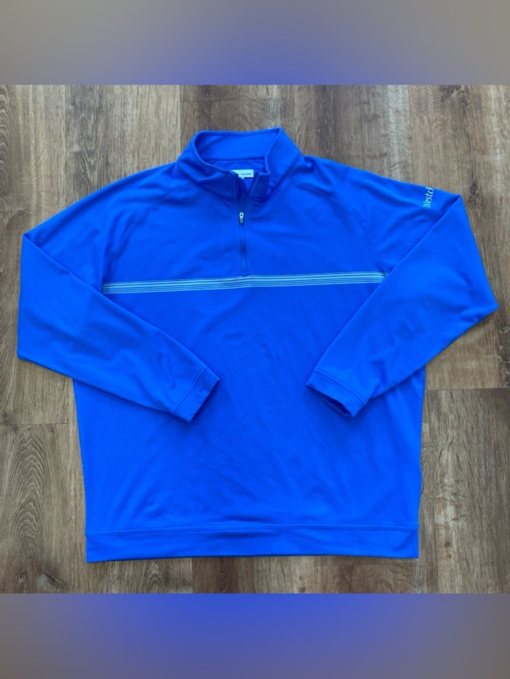 Peter Millar Mens XXL True Blue Perth Engineered Stripe Quarter-Zip Pullover